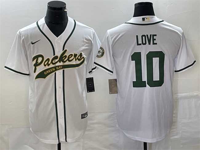 Men%27s Green Bay Packers #10 Jordan Love White Cool Base Stitched Baseball Jersey